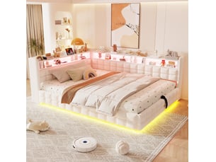 Lit avec rangement 140x200 cm <strong>ELVMI</strong> <strong></strong> coloris beige