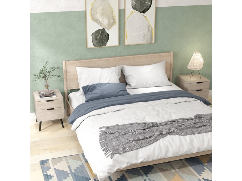 Lot de 2 tables de chevet table de nuit style nordique moderne avec tiroir à deux niveaux 40 x 40 x 50 cm chêne  - Conforama W