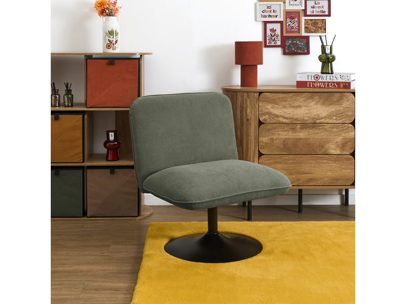  Fauteuil - home deco factory - jules - pivotant - velours côtelé - vert  - Conforama C