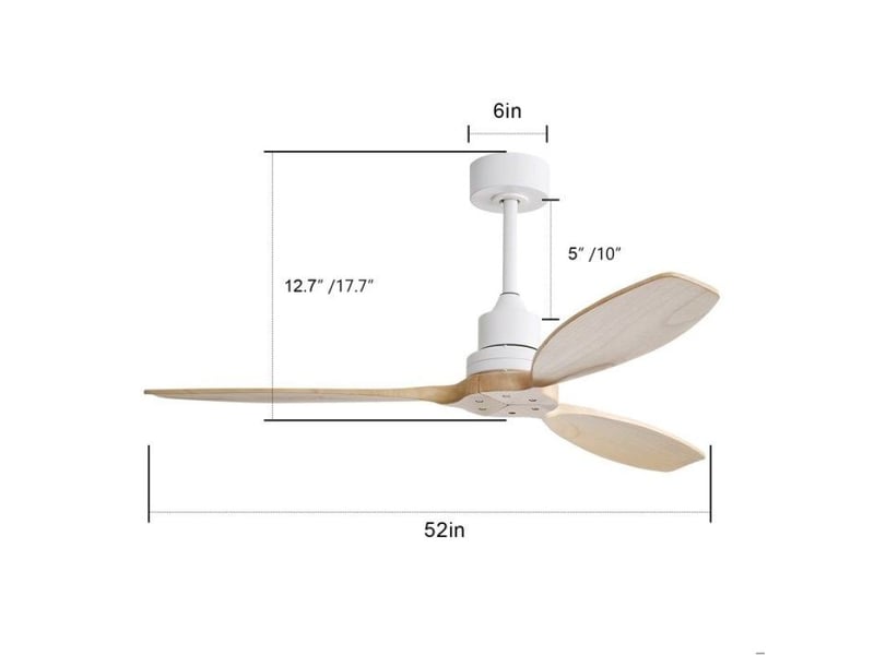  Ventilateur de plafond 132 cm sans éclairage, 6 vitesses, télécommande, moteur dc réversible, blanc  - Conforama C