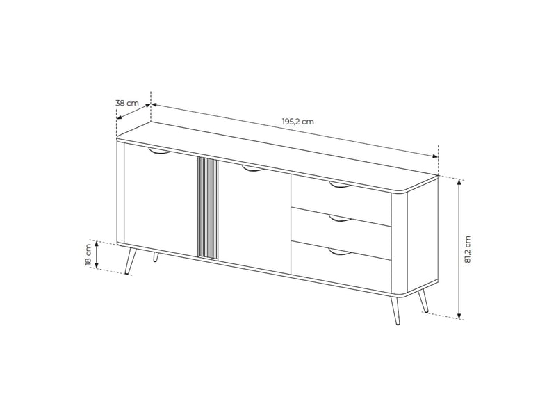  Buffet kabatiti, commode 3 tiroirs, 195x38x81h cm marron noyer Kabatiti - Conforama D