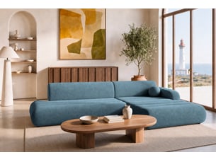 Canapé d'angle réversible convertible CASANOVA 4 places Tissu bleu avec coffre de rangement