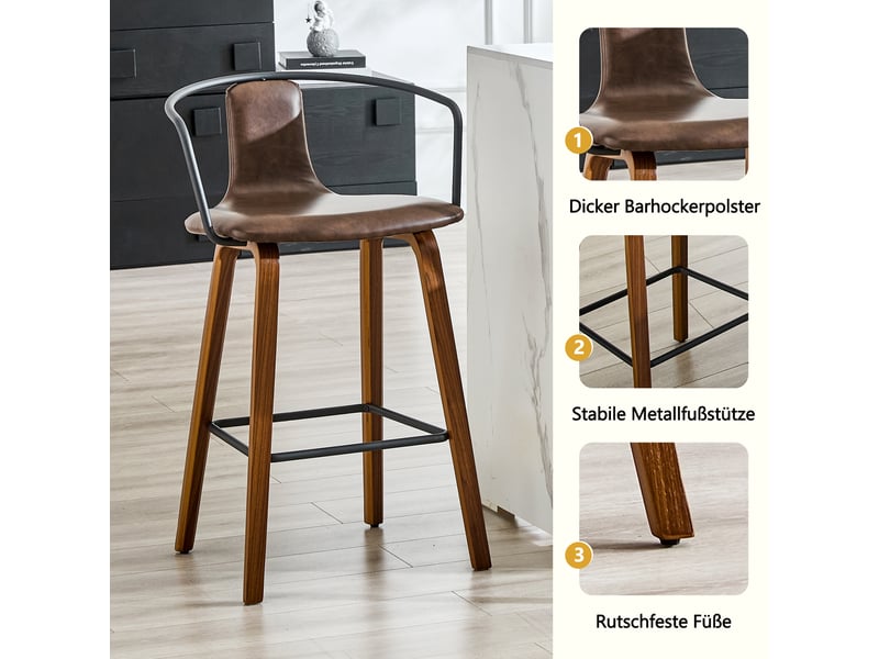 Lot de 2 tabourets de bar,54,7x44x88 cm,avec accoudoirs,similicuir,marron  - Conforama D