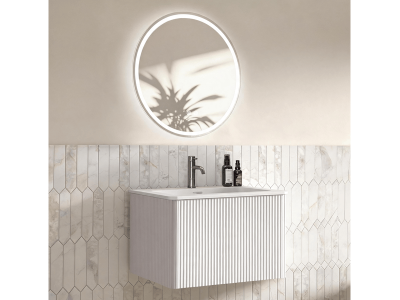  Ensemble meuble vasque suspendu 60 cm avec miroir led rond 60 cm, blanc  - Conforama B