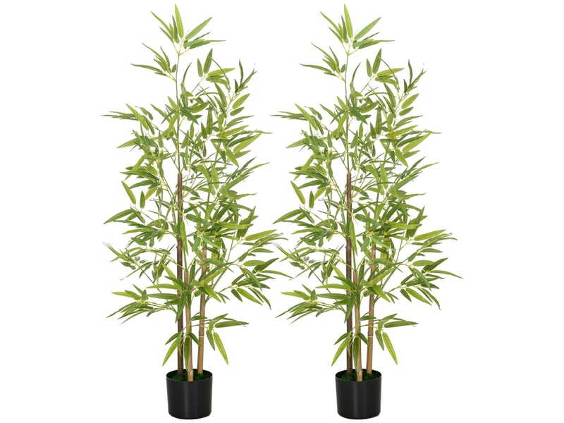  Arbre artificiel en bambou, lot de 2, 3 troncs, facile d'entretien, 120 cm, pot en ciment, vert  - Conforama A