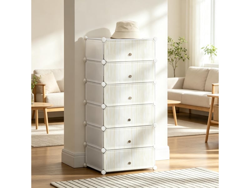 Meuble à chaussures modulaire avec 6 portes, 6 niches, anti-basculement, chambre et entrée, blanc, 49×36,5×108 cm  - Conforama C