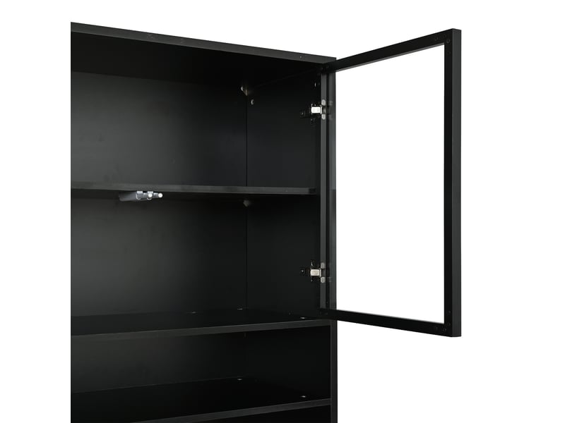  Vitrine noire mdf 80x35x200 cm, meuble à 4 portes en verre et 1 tiroir, rangement moderne pour salon  - Conforama W