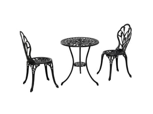 Salon de jardin 2 personnes 3 pièces, table ronde 60 cm et 2 chaises pliantes noires en aluminium, balcon