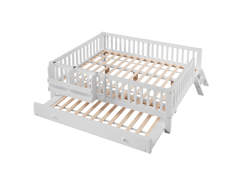  Lit enfant,140x200 cm,avec lit gigogne et rangement,mdf et pin,blanc  - Conforama D