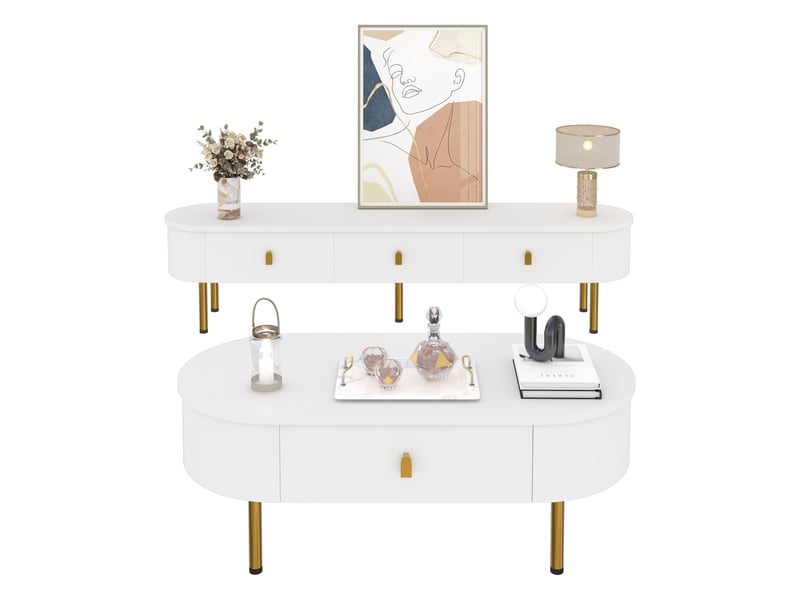  Ensemble de meubles de salon, meuble tv + table basse, tiroirs pratiques et angles adoucis, blanc  - Conforama A