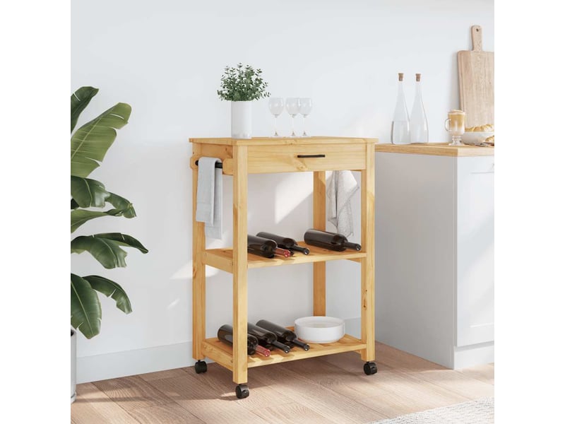 Desserte de cuisine, chariot de rangement monza 60x40x88,5 cm bois massif de pin shl64867 - Conforama C