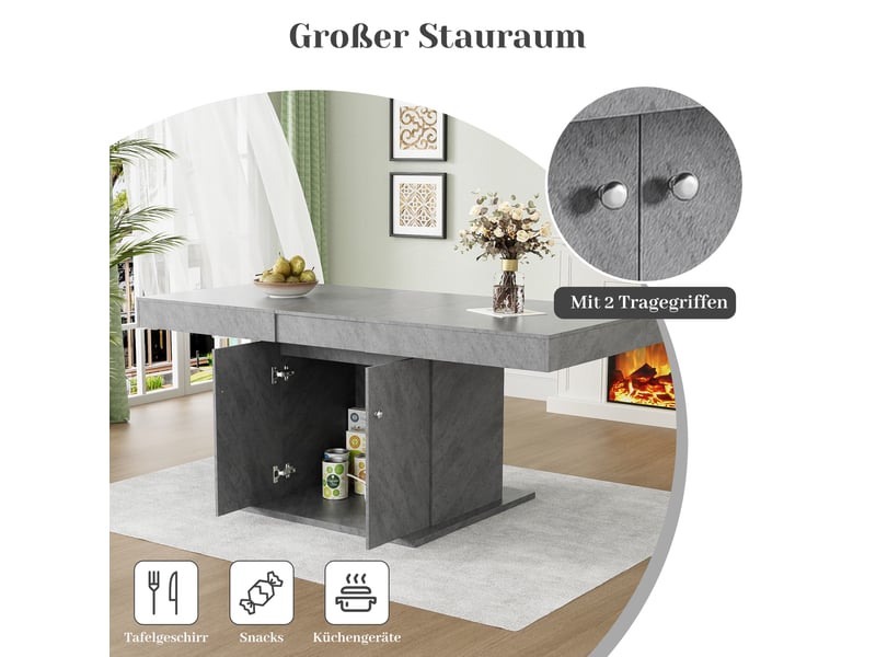 Table extensible rectangulaire avec rangement intégré, ouverture automatique pour salle à manger grise 140×80×76 cm - Conforama C