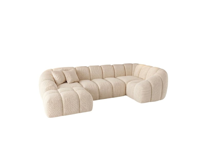 Canapé bulle en u méridienne gauche en tissu chenille beige - bois renforcé - serena - morphea Serena U non convertible - Conforama A
