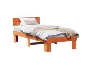 Lit adulte, lit simple, cadre de lit avec tête de lit brun 90x200cm pin massif cf2511