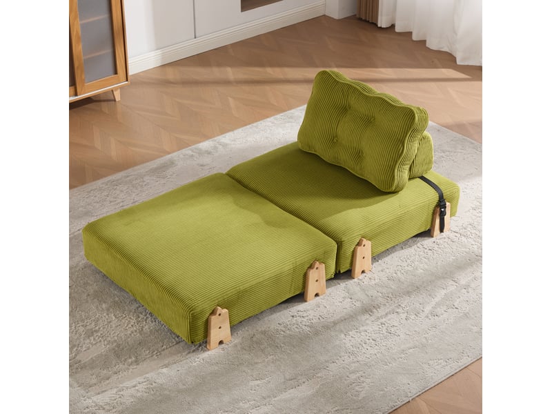 Fauteuil convertible 90*86*84cm en velours côtelé, couchage déplié, vert olive chicfurn - Conforama C