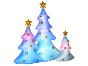 Ensemble de 3 sapins noël gonflables avec souffleur et accessoires fixation, intérieur extérieur, blanc et or