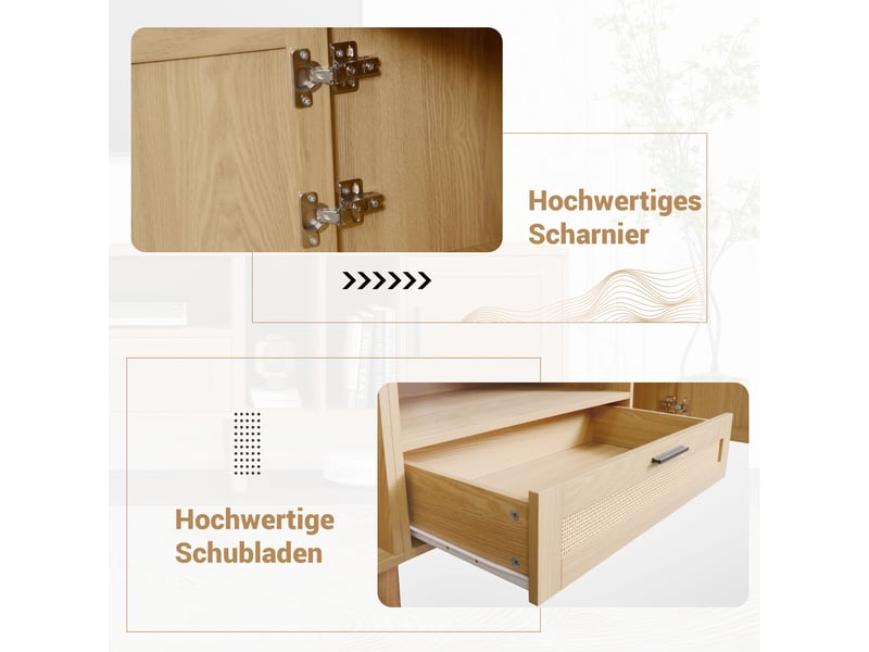  Déstockage : meuble tv 180 cm en rotin avec rangement et pieds bois, design naturel chaleureux  - Conforama D