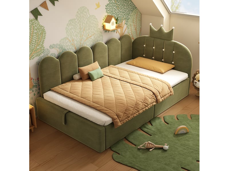  Modenvie lit banquette 90x190 cm - avec rangement hydraulique, velours capitonné, sans matelas - vert  - Conforama B