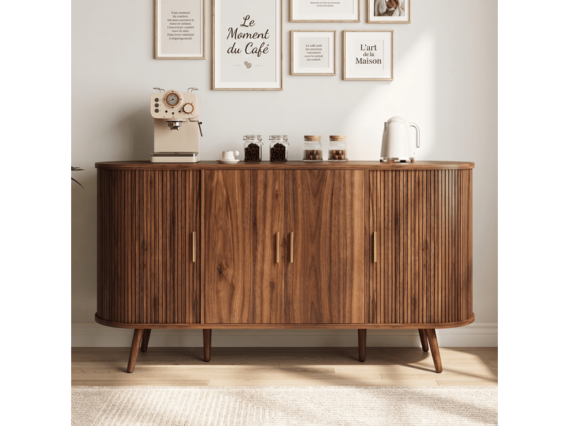  Buffet noyer 150 cm avec portes coulissantes, meuble de rangement salle à manger  - Conforama D