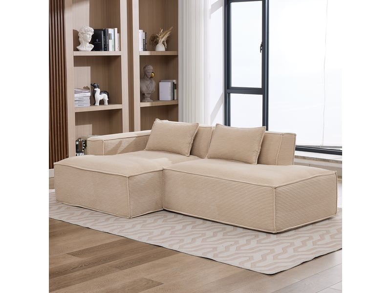  Canapé 3 places en tissu avec 2 coussins, assise ressorts ensachés et mousse haute densité, design épuré  - Conforama W