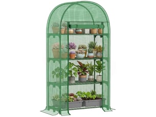 Serre de jardin avec étagères métalliques, bâche en pe et porte enroulable, 80 x 49 x 160 cm, verte