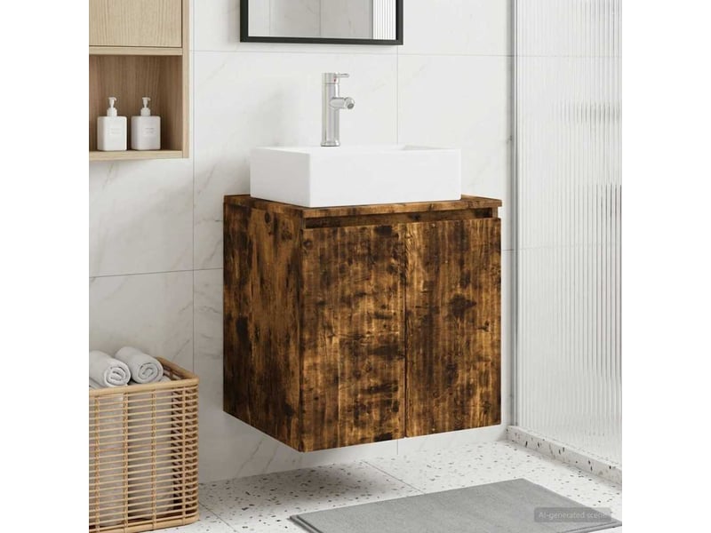  Vanité de lavabo mural, meuble de rangement chêne fumé 49.5x41x62.5 cm shl161  - Conforama B