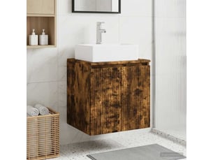 Vanité de lavabo mural, meuble de rangement chêne fumé 49.5x41x62.5 cm shl161