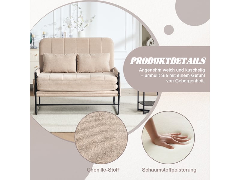  Canapé convertible, canapé-lit, 2 places, en chenille, kaki, structure métallique, design moderne, pour salon, bureau, appartement  - Conforama D