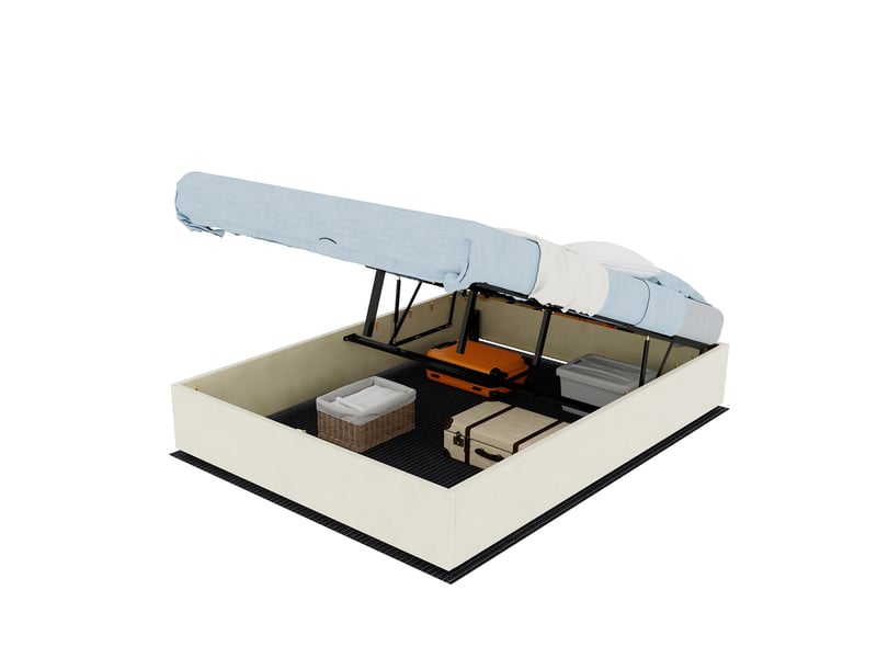 Cadre de lit, lit double 140x200 cm, rangement hydraulique, velours beige, sans matelas - Conforama B