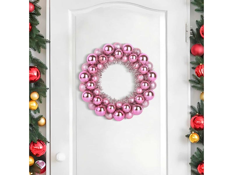  Couronnes de boules de noël 2 pcs rose 33 x 33 x 7 cm  - Conforama C