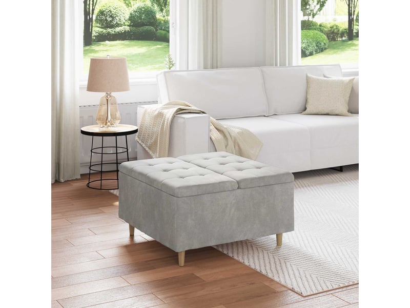  Ottoman, repose pied salon avec rangement gris clair 80x80x45 cm velours  - Conforama B