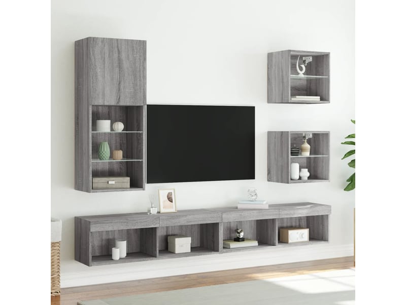  Table de chevet - cabinet de chevet - table de nuit murale avec lumières led sonoma gris  - Conforama D