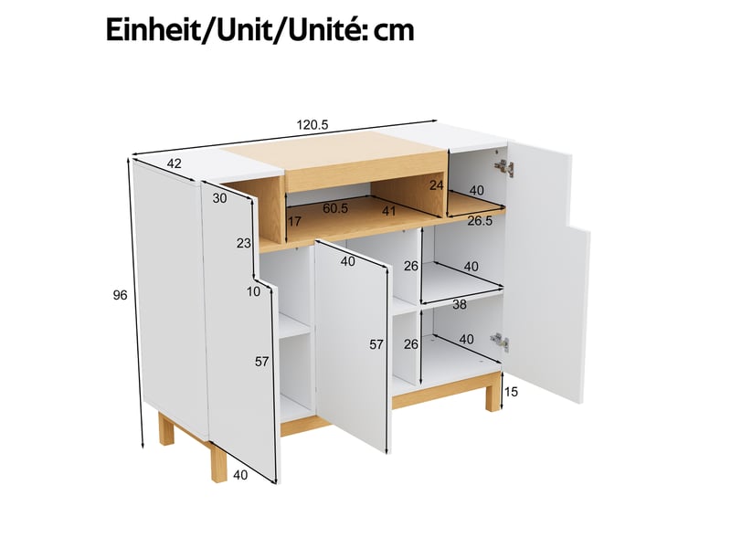  Buffet 3 portes blanc 120,5 x 42 x 96 cm  - Conforama E