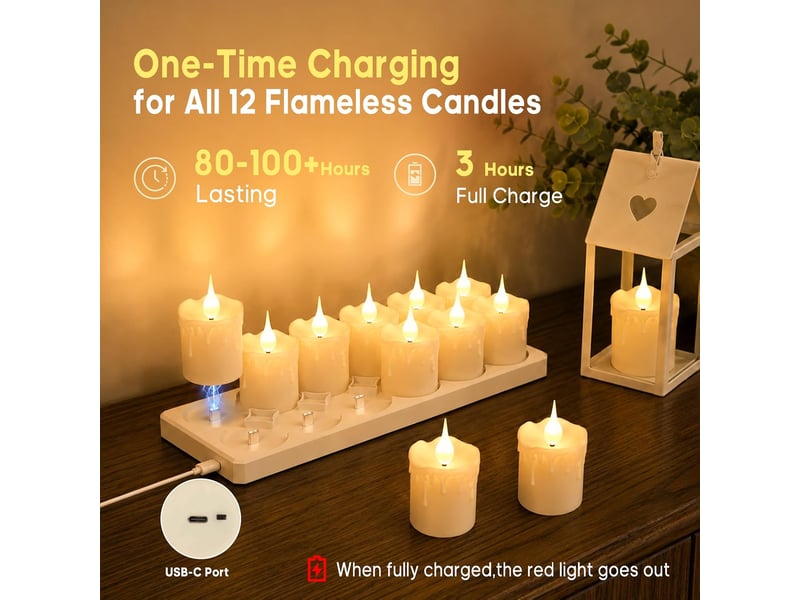  12 bougies chauffe-plat led rechargeables avec télécommande, sans flamme, décoration mariage halloween  - Conforama D