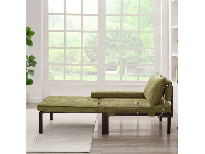  Canapé convertible 1 place en velours vert avec usb type-c, fauteuil-lit compact pour les petits espaces  - Conforama E