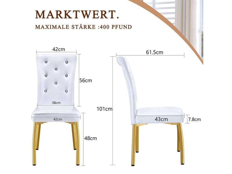  Lot de 2 chaises de salle à manger 61,5x42x101 cm effet crocodile blanc et doré  - Conforama C