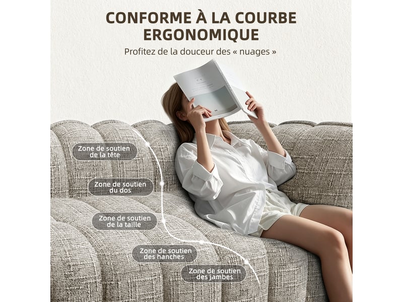  Lexzurn fauteuil fixe, pouf pour adulte,avec coussin,conception ergonomique,profondeur d'assise accrue 60 cm,adapté à de nombreux contextes,base antidérapante  - Conforama C