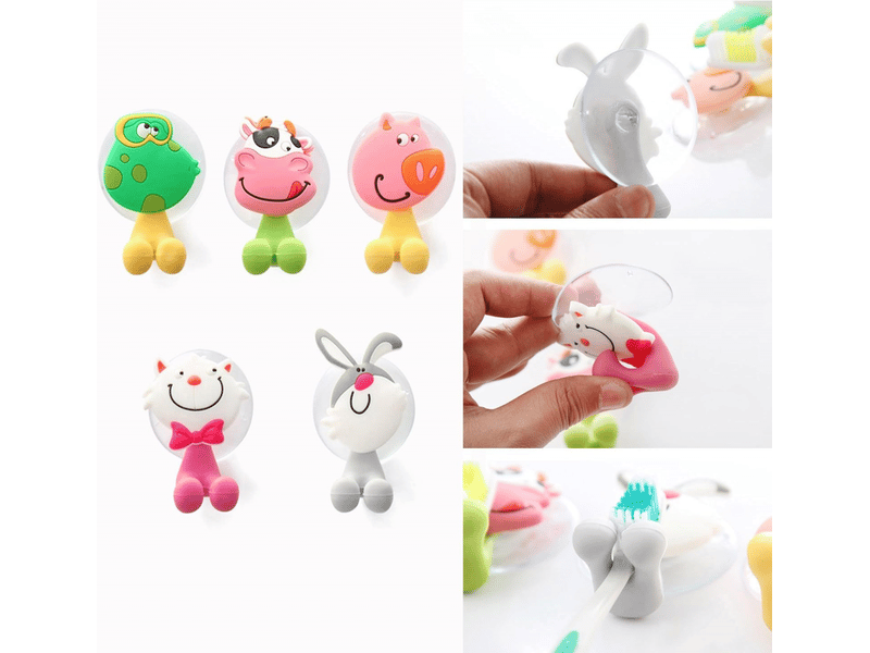  5 pcs animaux support pour brosses à dents, anti-bactérien à dents titulaire couverture de tasse d'aspiration avec ventouse 7.5*4cm  - Conforama B