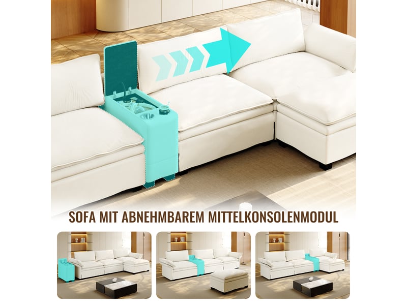  Canapé d'angle modulable en chenille cloud de 315 cm avec espace de rangement IKSETERA TRADING LTD - Conforama D