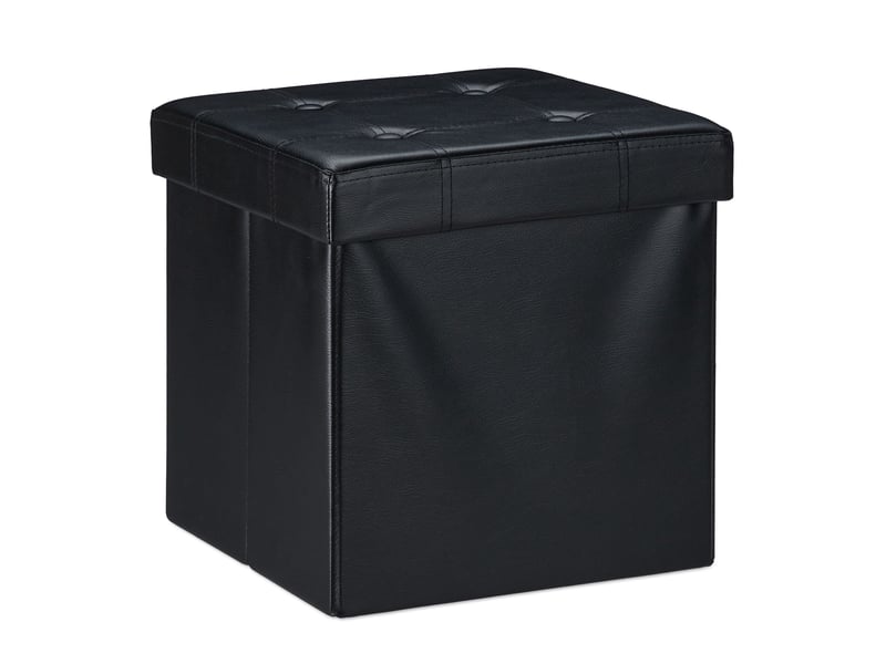  Pouf de rangement pliable pratique salon 38 x 37 x 37 cm assise confortable en similicuir noir 13_0010124  - Conforama A