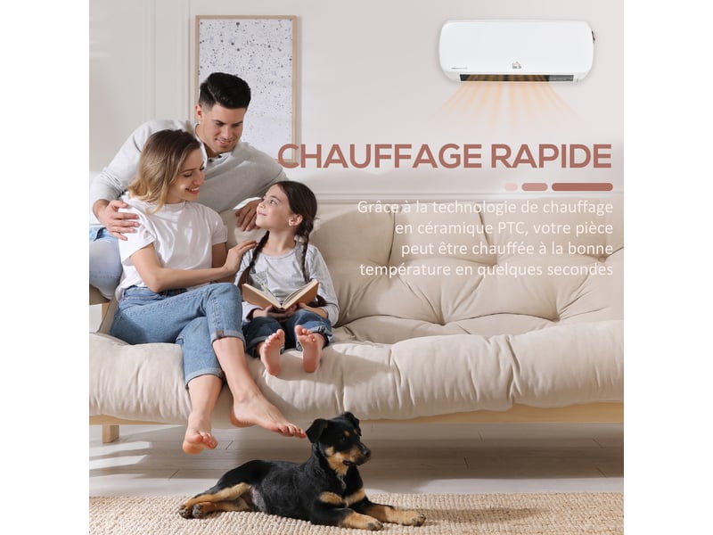  Radiateur mural soufflant 2000 w - chauffage céramique ptc - 3 niveaux de puissance - télécommande incluse blanc noir  - Conforama W