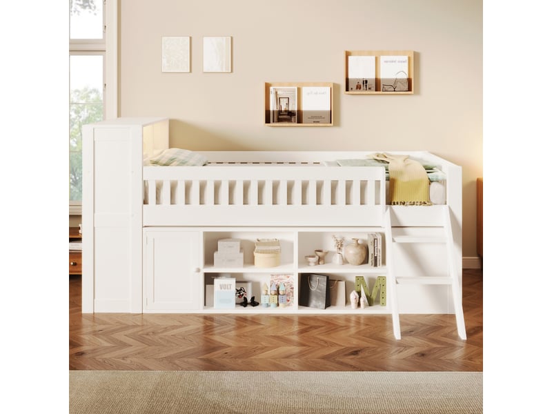 Lit en bois 120 x 200 cm avec éclairage led et rangement intégré, blanc evarich - Conforama E