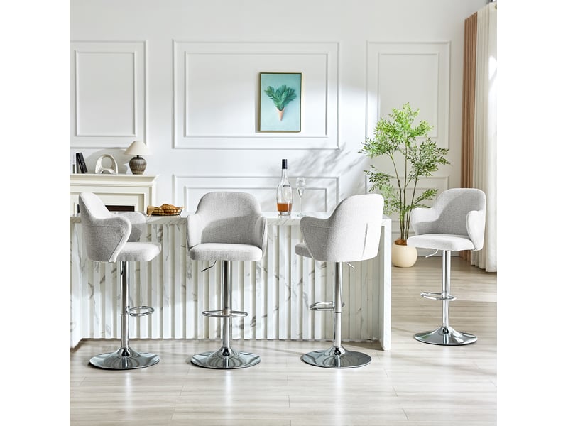  Tabouret de bar lot de 2 pivotant et réglable en hauteur avec accoudoirs, en tissu gris clair  - Conforama C