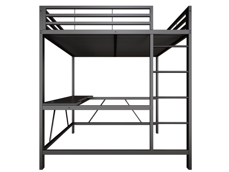 Lit mezzanine gaming 160x200 cm, métal noir, bureau intégré, led et usb, sans matelas  - Conforama E