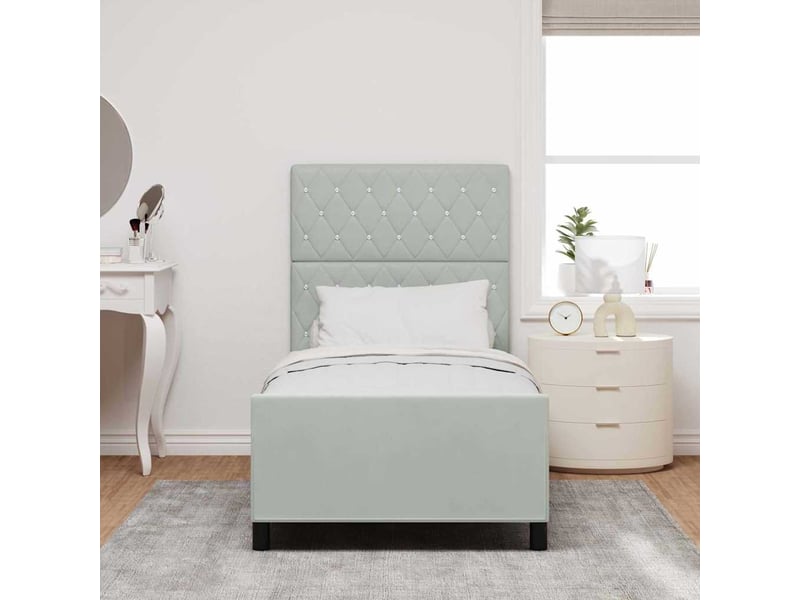  Lit simple, lit à ressorts avec tête de lit gris clair 90 x 190 cm velours shl44163  - Conforama C