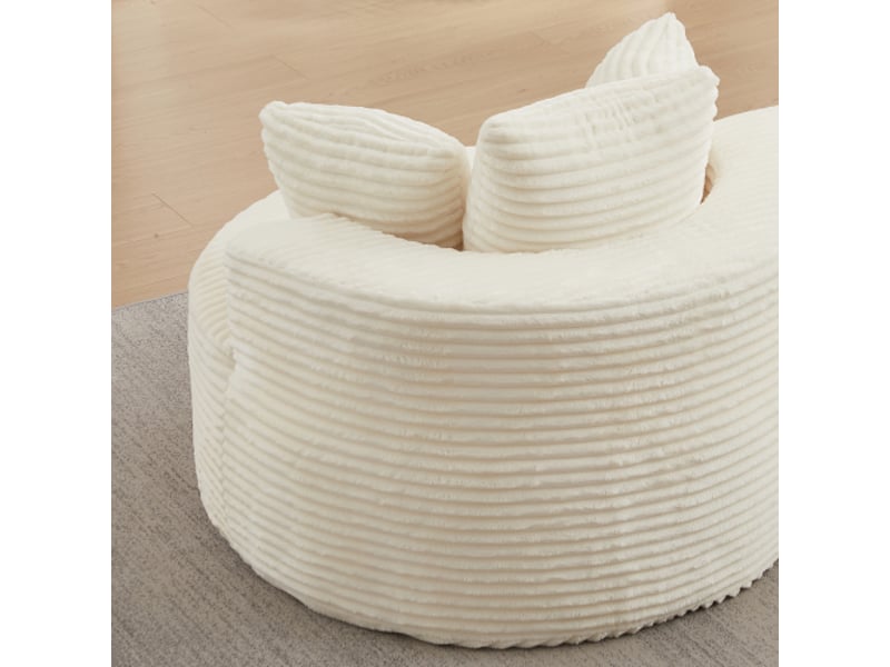 Fauteuil rond en velours côtelé ø110 cm – confort et minimalisme, livré avec 3 coussins décoratifs - Conforama E