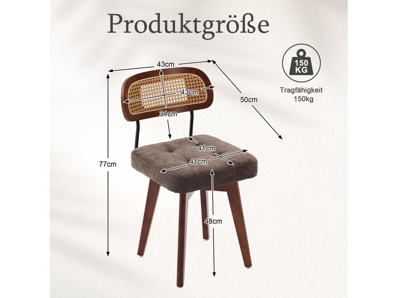  Lot de 2 chaises pivotantes 360° 43x50x77 cm – marron café – dossier en rotin tressé, assise chenille  - Conforama C