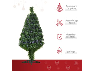 Sapin de noël artificiel lumineux 90h cm fibre optique multicolore + support pied 90 vert branches