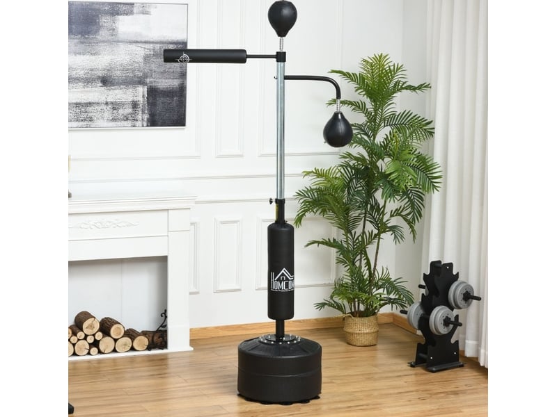 Station de boxe 3-en-1 88 x 50 x 160-230 cm – noir – hauteur réglable, base stable remplissable à 12 ventouses  - Conforama B