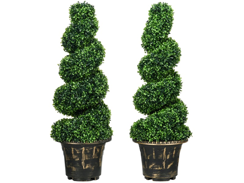  Lot de 2 buis artificiels 90 cm – vert – feuillage modulable, pots lestés pour intérieur et extérieur  - Conforama A